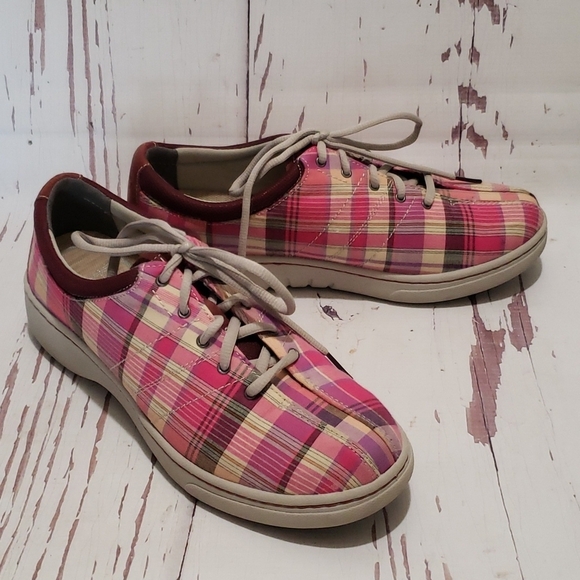 Dansko Shoes - DANSKO Brandi Pink Plaid Madras Sneakers Fabric Lace Up Women's EUR 40